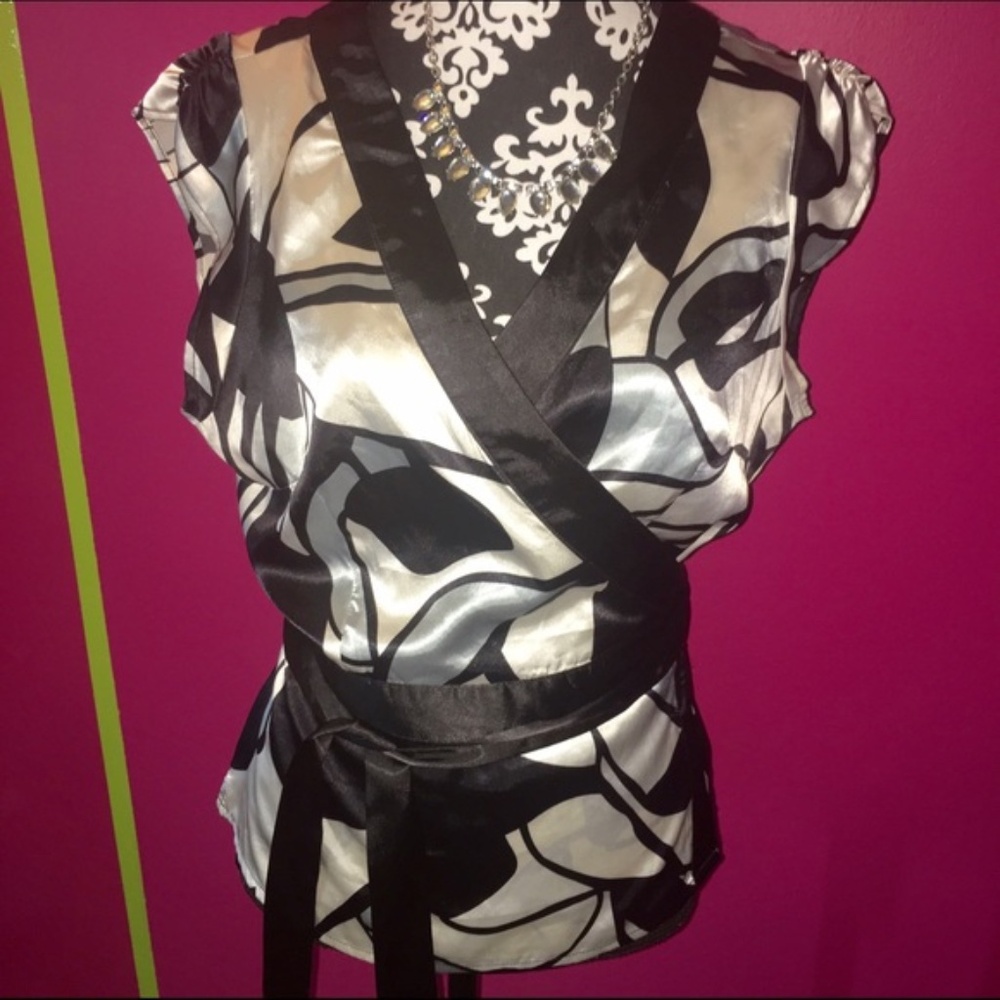 BCBG wrap silk blouse L/XL